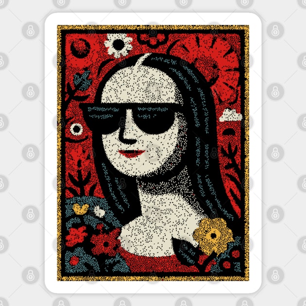 Folk Art Mona Lisa | World Art Day Portrait Magnet by TuncGK